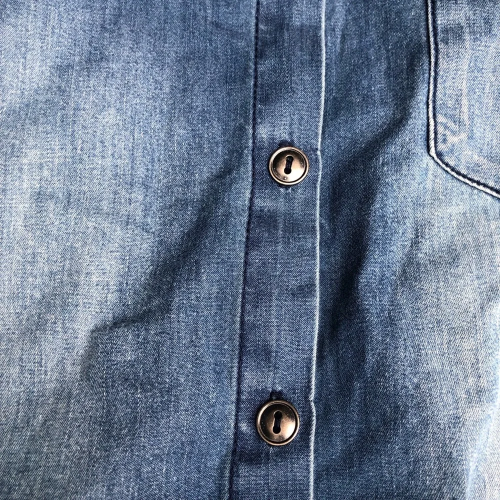 Free People Sandrine Rose Faded Denim Cotton Button Down Blue Shirt size S